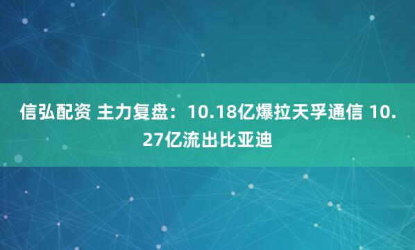 信弘配资 主力复盘：10.18亿爆拉天孚通信 10.27亿流出比亚迪